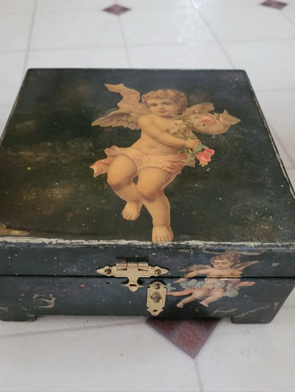 Whimsigoth Lacquer Trinket Jewelry Box Cherub Dark Romance Vintage Unique Gift